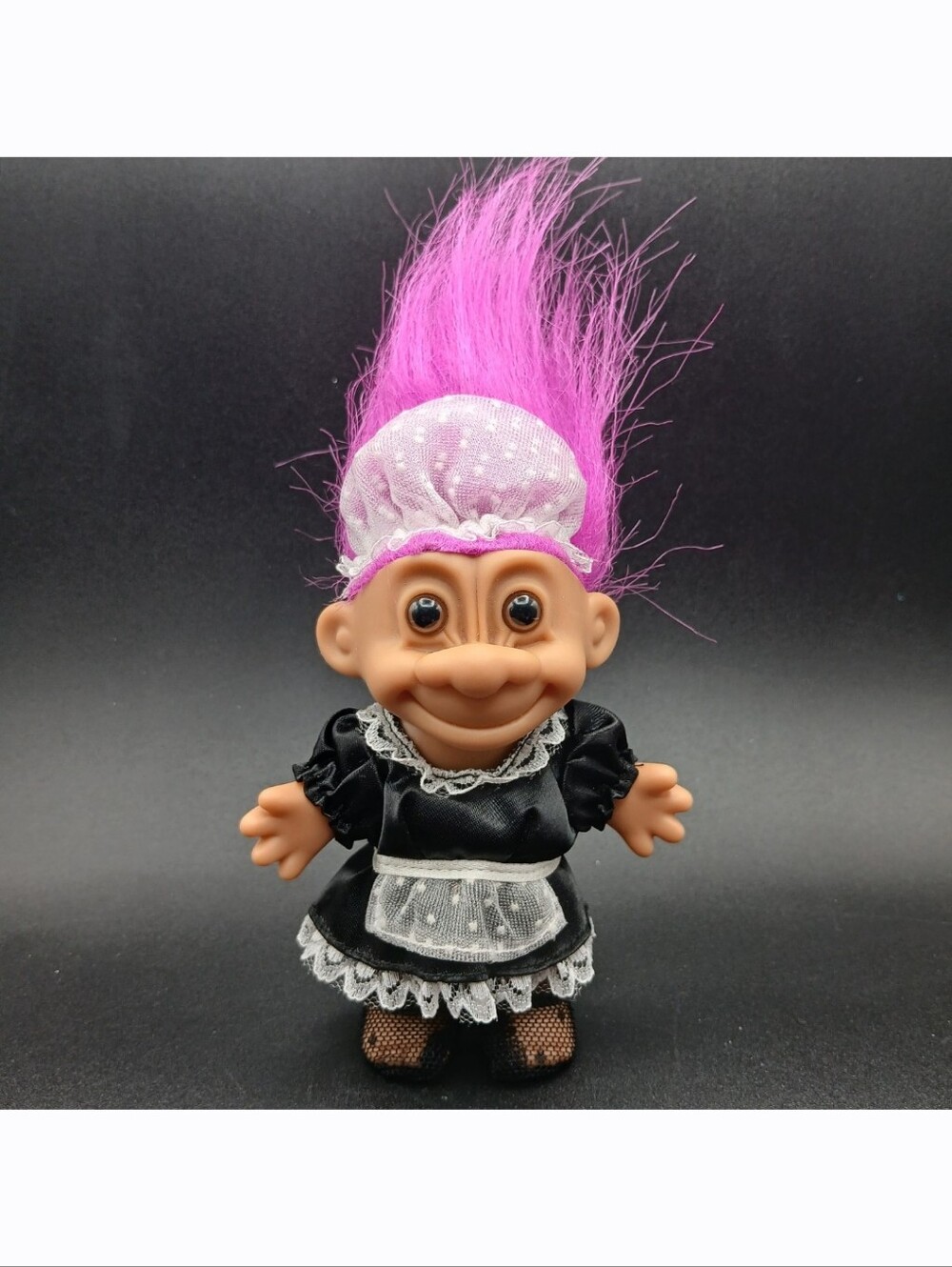 Vintage Russ Troll Doll 5" Pinkish Purple Hair French Maid Fishnet Stockings Toy